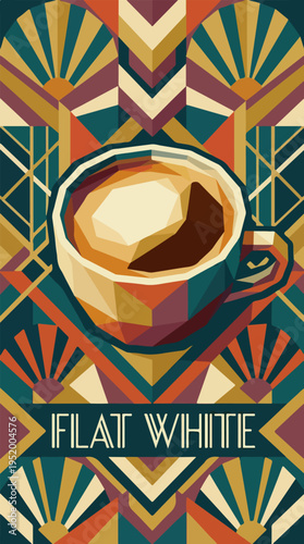 Flat white coffee cup in geometric poster design
