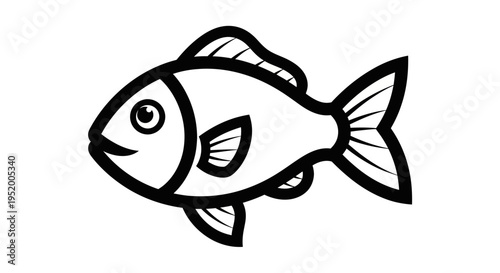 Stylized black and white cartoon fish illustration