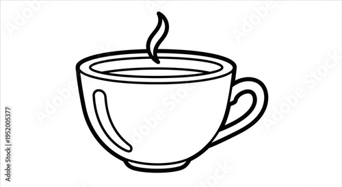 Black and white outline of a steaming coffee cup