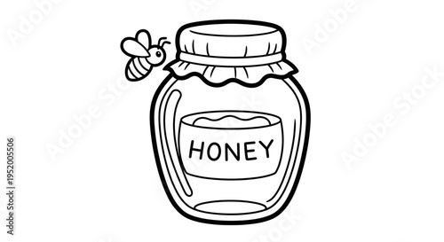Hand-drawn honey jar with bee illustration