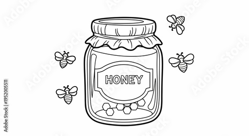 Honey jar with bees illustration