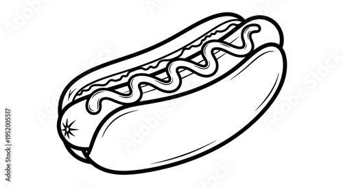 Hot Dog with Mustard Outline