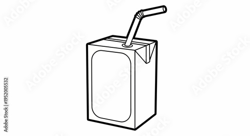 Juice box with straw, simple line drawing illustration