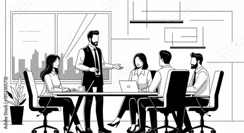 Business meeting with a leader presenting to colleagues in an office.