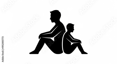 Silhouette of Father and Son Sitting Back to Back in Solidarity.