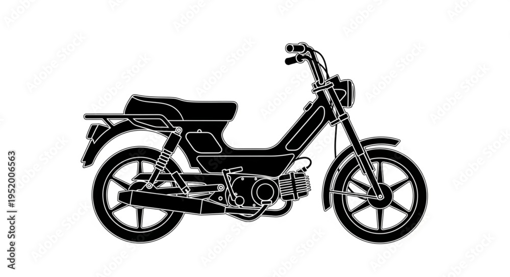 Fototapeta premium Classic Black and White Moped Illustration - Vintage Transportation.
