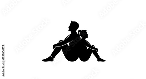 Silhouette of a man and woman sitting back to back, Kappa logo.