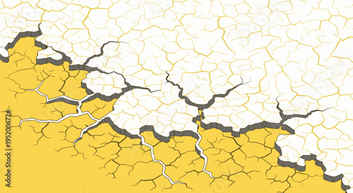 Cracked ground texture with yellow background abstract dry earth flat design