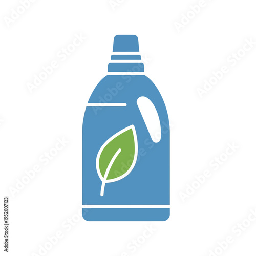 Sustainable cleaning product in a blue bottle with a green leaf icon, symbolizing natural ingredients and environmentally conscious household care. Perfect for eco-friendly homes
