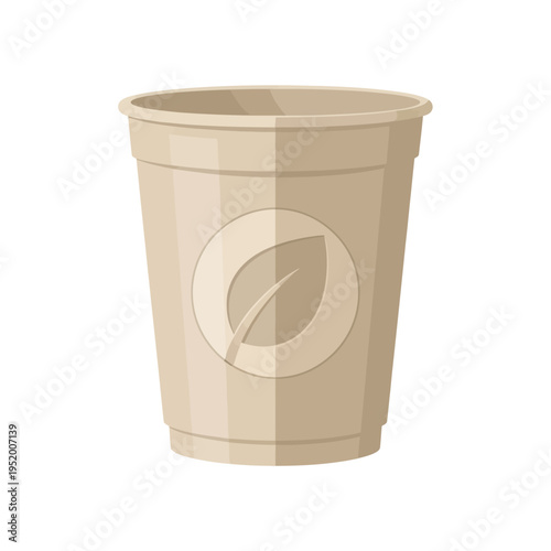 Clean biodegradable paper coffee cup icon with a subtle leaf logo, symbolizing sustainable and eco-friendly packaging solutions for modern businesses