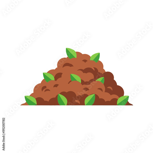 Pile of dirt with green leaves growing on it, representing organic soil and plant growth