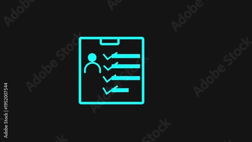 Checklist clipboard with person and verification marks on a black background person check marks to-do list.