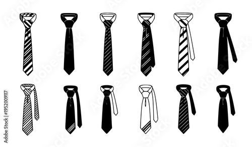 Business necktie vector pack with black and white realistic tie