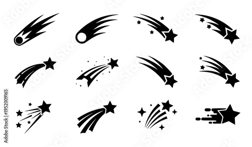 Fast shooting star vector logo pack with comet trail icons
