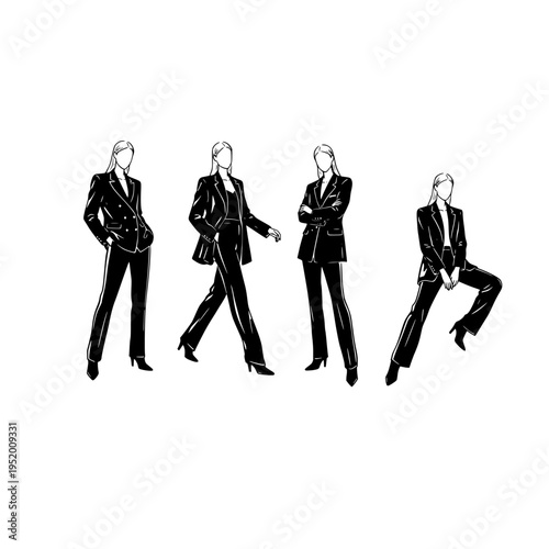 Four businesswomen in different poses vector illustration