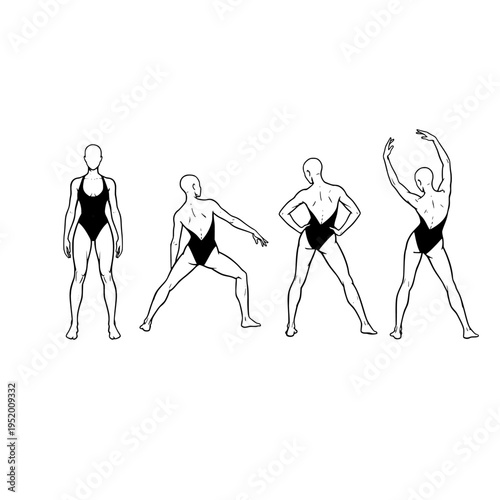 four women in different yoga poses vector illustration