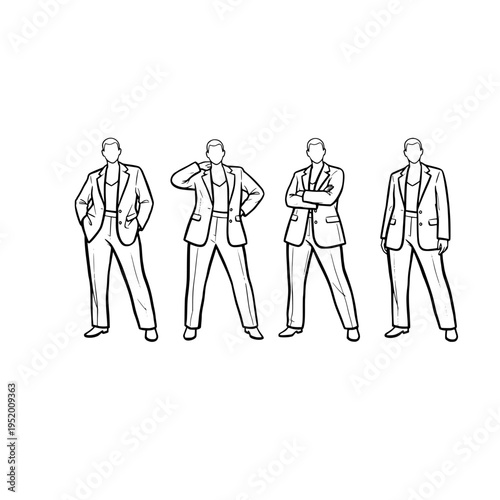 Four cartoon men in business suits with different poses