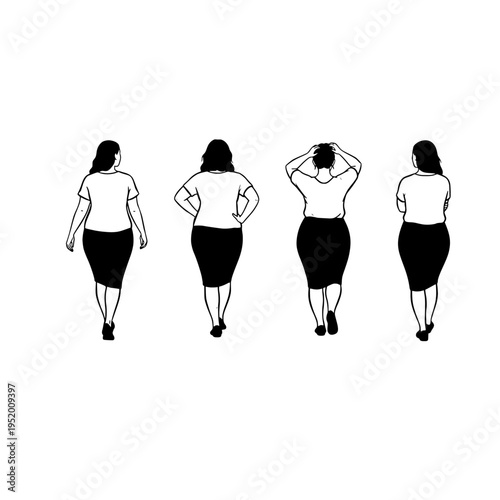 four women walking in different poses vector illustration
