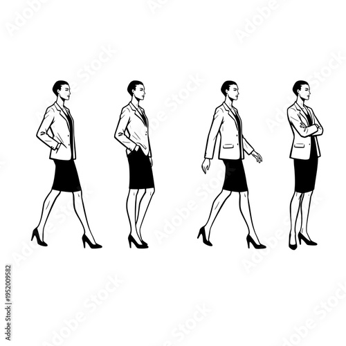Businesswoman walking poses vector illustration