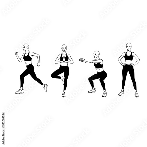 woman doing various fitness exercises vector illustration