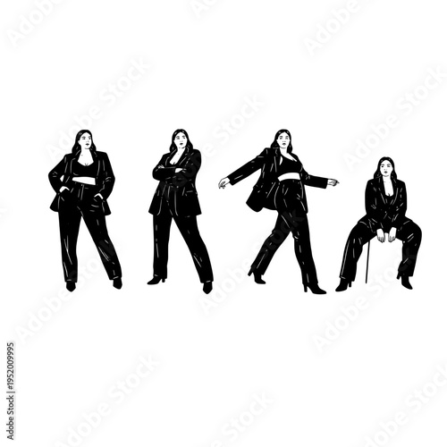 Four women in business attire in different poses