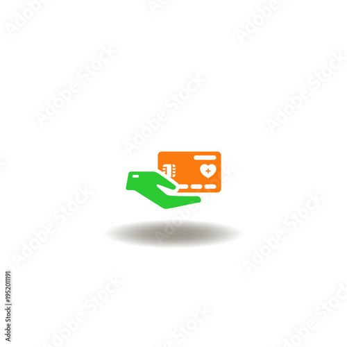 Vector illustration of hand hold credit money card with heart. Symbol of HSA Health Savings Account.