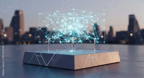 Futuristic Technology Display - Glowing Network on Platform.