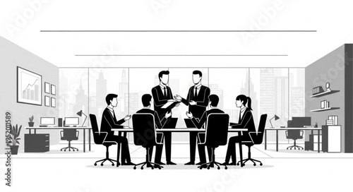 Business Meeting - Team Collaboration and Discussion in a Modern Office Setting.