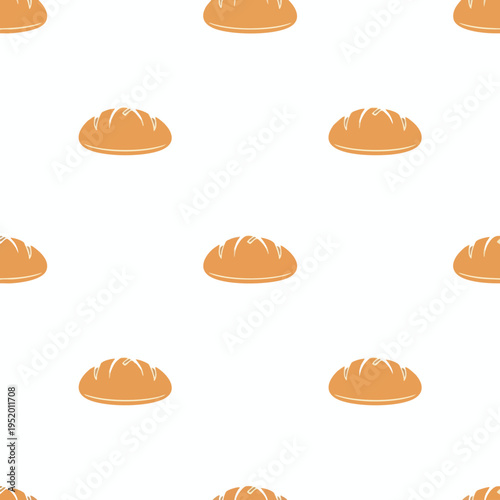 A seamless pattern of light brown crusty bread loaves on a white background