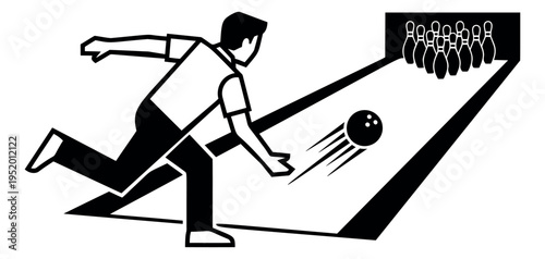 Graphic illustration of a bowler depicting a bowling action for recreational sport