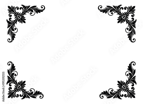 Ornate classical corner flourish set featuring elegant scroll and leaf elements for luxury design projects