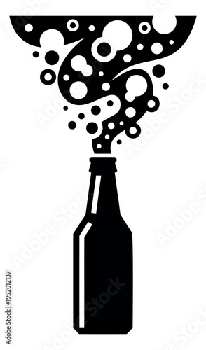 Graphic illustration of a beer bottle depicting effervescence for beverage branding