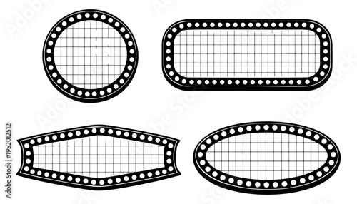 Retro marquee sign set featuring light bulbs and a grid pattern for advertising