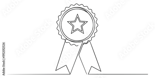 Continuous line art illustration of a medal with a star depicting excellence for award recognition