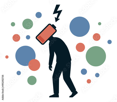 Conceptual illustration of a person depicting exhaustion and low energy for stress and mental health