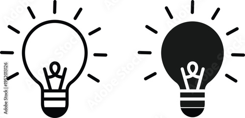 Light bulb icon set. Idea, innovation, and creativity symbols, Energy and insight pictograms for business concepts, brainstorming and startup visuals. Vector illustration
