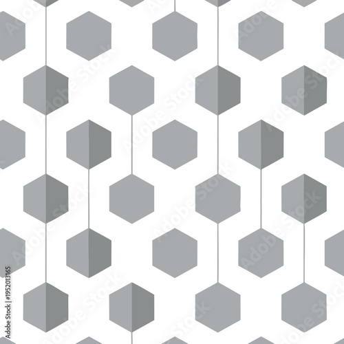 Geometric pattern with hanging gray hexagons connected by thin lines