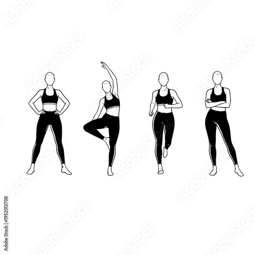 A collection of four female figures displaying different athletic postures on a plain white background