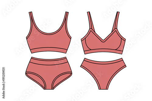 A minimalist illustration of pink lingerie set on transparent background