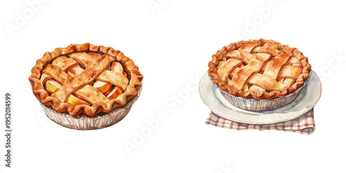 apple pie watercolor vector illustration