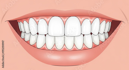 Full Set of Healthy Teeth in a Mouth Illustration.