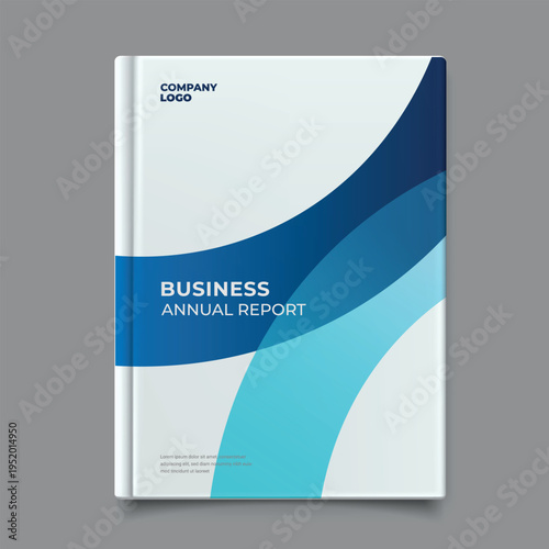 Modern Business Annual Report Cover Template with Blue Abstract Waves