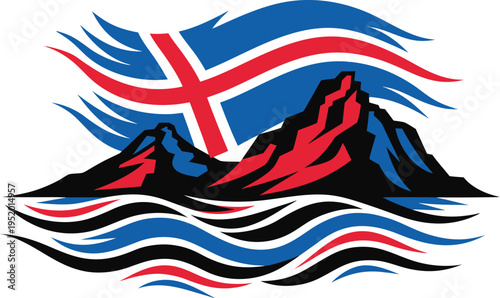 Icelandic republic day national pride concept with flag and mountains icelandic flag