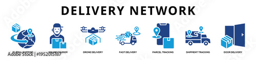 Glyphcolor - Delivery Network web banner icon vector illustration concept