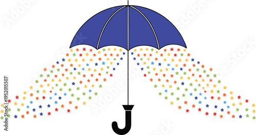Blue umbrella raining small colorful stars raining stars surreal