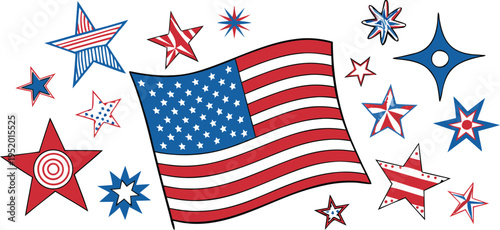 American flag surrounded by red white and blue stars united states flag