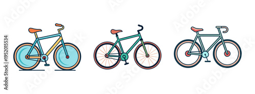 Vector illustration of three different types of bicycles for transportation and recreation use