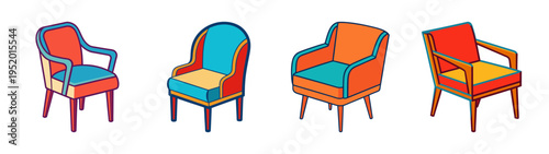 Isometric view of colorful armchairs furniture set for living room interior design ideas decor