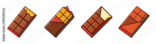 Chocolate bar unwrapping process illustration showing foil removal and delicious treat ready to eat