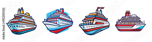 Cruise ship vector art collection featuring luxury ocean liners for travel and vacation design